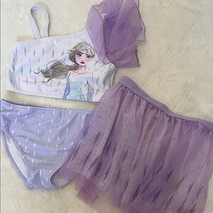 Disney Kids Swim Two-Piece Set with Purple Tulle Skirt - White and Lavender